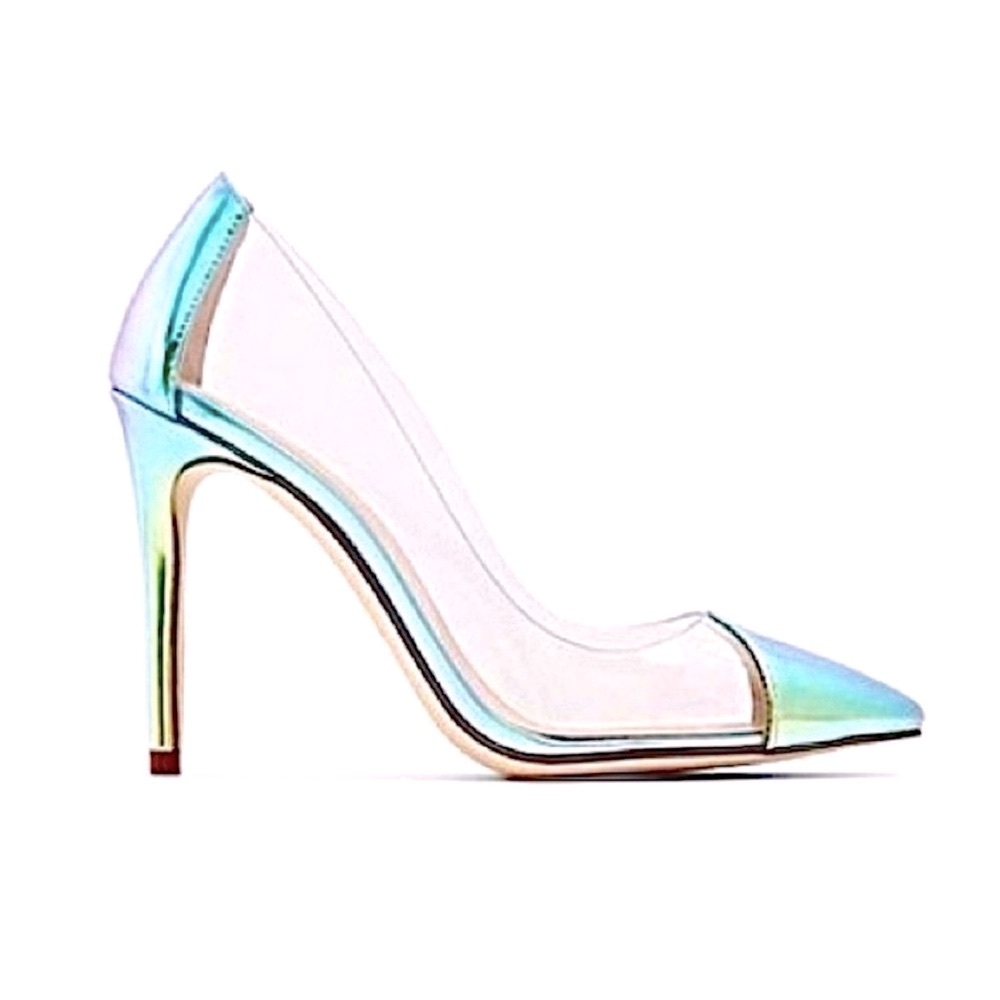 Call It Spring Clear Iridescent Heels Alexxia, Size 9 NWOB